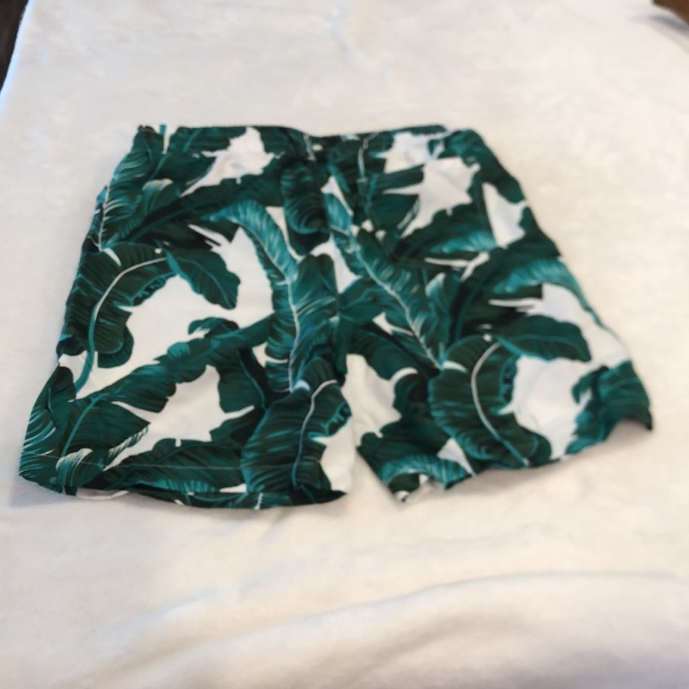 SSLR Tropical Leaf Print Swim Shorts green & White palm tree mesh pockets SZ Med